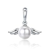 Naughty Wing Angel 925 Sterling Silber Charm-Anhänger Weiß simulierter Perlmutt-Muschel-Charm, versilbert-Basis für D