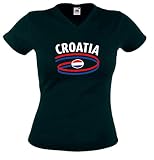 Fruit of The Loom Croatia/Kroatien Damen T-Shirt Dynamic Trikot - schwarz S
