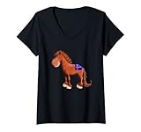 Damen Islandpferd Mit Islandflagge TShirt Island Funshirt Isländer T-Shirt mit V