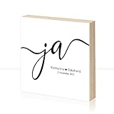 Holzschild Hochzeit personalisiert, Ja, Verlobung Geschenk, Jahrestag Geschenk, Geschenk Brautpaar, zum hinstellen oder aufhängen, Kunstdruck auf Birkenholz zum aufstellen und aufhäng