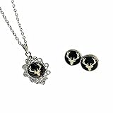 Trachtenschmuck Set mit Hirsch Motiv, Schwarz, Edelstahl Schmuck, Halskette, Ohrringe, Ohrstecker, Oktob