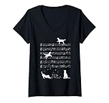 Damen Niedlicher Hund mit Musiknotenschlüssel T-Shirt mit V