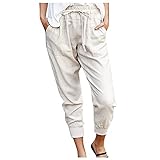 Genorsk Damen Hose Jogginghose Baumwolle Einfarbig Hosen Hohe Taille Kordelzug gürtel Frenulum Casual Neun Punkte Bleistifthosen Mode F