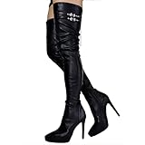 BeAUZQ Damen Sexy Spitzschuh Oberschenkel Hohe Stiefel Stilettos Elastische Overknee Stiefel Fetisch High Heels Sexy Stripper Club Pole Dance Schuhe,Schwarz,38