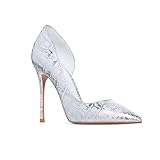 Frauen High Heels,Damen-Pumps,Silberner Seitenausschnitt Eleganter sexy spitzer Zeh Asakuchi Stiletto Absatz,Hochzeitsfeier Club Abendkleid Court Schuhe große Größen Pumps,Heel height 12cm,39 EU