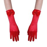 Agoky Mädchen Lange Raso Handschuhe Mit Perlen Satin Classic Opera Fest Party Hochzeit Braut Handschuhe 1920er Stil Handschuhe Elastisch bis Handgelenk Länge Rot B L