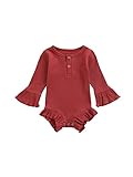 FINENDSUNNY Baby Mädchen Flare Ärmel Strampler Einfarbig Rüschen Puffärmel Body Overall Strampler Kleine Dame Prinzessin Herbst Winter Outfits (Wein, 9-18 Months)