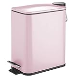mDesign rechteckiger Tretmülleimer – 5 l Mülleimer aus Metall mit Pedal, Deckel und Kunststoffeinsatz – eleganter Kosmetikeimer oder Papierkorb für Bad, Küche und Büro – pink
