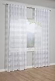 SEHLBACH Vorhang mit verdeckten Schlaufen, Voile mit Webstreifen, weiß, transparent, 140 x 245 cm (B x H), für Gardinenstang