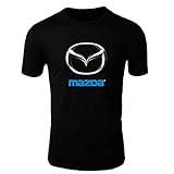 Mazda T-Shirt Logo Clipart Herren CAR Auto Tee TOP Black White Short Sleeves (L, Black)