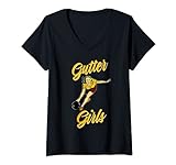Damen Gutter Girls Lustiges Retro Bowling Team Geschenk T-Shirt mit V