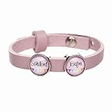 Lederarmband - rosa, mit Wunschtext und 2 Schiebeperlen, mit Schulkind-Motiv - Modeschmuck Personalisiert Individuell Perle Kinderschmuck Einschulung Schulkind Armband Namensperle Glascab