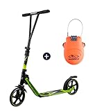 HUDORA BigWheel® Generation V 205, Scooter limegrün mit Kabelschloss Tretroller Roller Kickroller Cityroller Set Bundle Tretscooter Kick