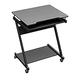 soges Schreibtisch Kleiner Computertisch Laptoptisch PC Tisch Z-Form mit Rollen und 2 Bremsen,Tastaturablage und CPU Ständer 60CM*48 * 73CM