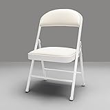 Klappstühle,Metall Klappstühle,UP Leder Oder Netz Klappstuhl Mit Doppellagigen Schwammgepolsterten Kissen,Weich Und Bequem,Maximale Belastung 200 Kg,White+PUL