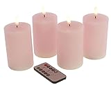 LED Echtwachskerzen 4er Set Größen Farben wählbar flackernde 3D Flamme Timer FB, Farbe+Größe:rosa 10x6.5