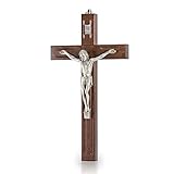 Wandkreuz Kruzifix modernes Design Holz braun Christus Körper Metall Silber 20 cm Holzkreuz Schmuckk