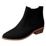 LQQSTORE Damen Stiefeletten Vintage Spitze Ankle Boots Niedrigem Absatz Tiefem Schlauch Herbst Winter (Schwarz, 41)