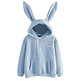 Damen Langarm Cute Bunny Ear Sweatshirt Fuzzy Fluffy Rabbit Tops Hoodie Reissverschluss Jacke Mäntel Damen Hoodie Kapuzenpullover Sweatshirt Kapuzensweatshirt mit Kapuze Kordelzug Teddyfleece Jack