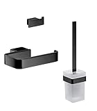 Emco 059813300 Loft WC 3-teiliges Badaccessoire-Set inkl. Handtuchhaken, Papierhalter, Toilettenbürstengarnitur 3 in 1 perfekt für jedes Bad, Schw