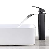 Auralum Wasserhahn Bad Schwarz Hoch Wasserfall Waschtischarmatur Messing Waschbecken Armatur Einhebel Badarmatur Mischbatterie für B