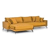 ebuy24 Vila Sofa Chaiselongue 3 Pers. rechts oder Links gewendet mit 4 Kissen, Velours Curry