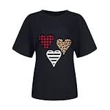 Valentinstag T Shirt Damen Kurzarm Rundhals Lieben Drucken Oberteile Casual Briefdruck Bluse Tunika Top Paar Geschenk
