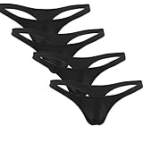 Fabio Farini Schwarze Herren String Tanga 4er Pack elastische Microfaser Schwarz XL