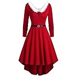 Damen Weihnachten Kleider Damen Party Elegant Weihnachtsmann Kostüm Samt Kleid Miss Schulterfreies Kleid Santa Claus Kostüm Langarm Weihnachtskleider Weihnachtsfrau Kleid Tunik