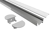 Tivendis Led Alu Profil 2 m EF30 Komplett Set für Strip/Streifen bis 12 mm breit | Abdeckung satiniert milchig, Endkappen, Befestigungclips | Einbau Fußleisten Flachprofil elox