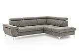 Mivano Ecksofa Gisele / Eckcouch mit Schlaffunktion, Stauraum, Armteilfunktion und Kopfteilverstellung / 256 x 83 x 209 / Velours, Beig