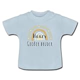 Spreadshirt Personalisierbar Großer Bruder Mit Name Regenbogen Personalisiert Geschenk Baby Bio-T-Shirt mit Rundhals, 3-6 Monate, Hellb