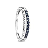 Orovi Schmuck Damen 0.01 Ct Diamant zweireihiger Ring Weißgold mit eine Reihe aus 10 Edelsteine blauer Saphir und eine Reihe aus 4 Diamanten Brillanten Ewigkeitsrings 9 Karat (375) G