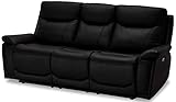 Ibbe Design Schwarz Leder 3er Sitzer Relaxsofa Couch mit Elektrisch Verstellbar Relaxfunktion Heimkino Sofa Bremen mit Fussteil, 217x99x100