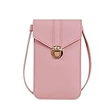 Taihely PU Leder Tasche Klar Transparent Fenster Telefon Bildschirm Touchable Crossbody Handytasche Wechseltasche Geldbörse Reise Reisepass Tasche, Taihely, Pink