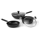 ZHZHUANG Küche Kochen Pot & Amp; Pan Kochgeschirr-Sets 3-Teiliges Set Antihaft-Pfanne Mit Ausgeglichenem Glasdeckel Geeignet Für Gas Und Induktion Herd Leicht Zu Reinigen Wok Non Stick