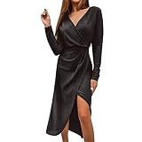 LINYOUY Kleid Damen Abendkleider Langarm V Ausschnitt Retro Kleider Elegant Abendkleid Cocktailkleid Asymmetric Hem Partykleid Geschenk Für Frauen sexy tailliert F