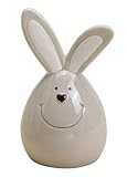 Deko Figur Hase Osterhase Ei 14 cm, Keramik grau weiß Landhausstil, Dekofigur Frühling Ostern Osterdeko Keramik