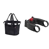 KlickFix Fahrradtasche Bikebasket, schwarz, 26 x 35 x 38 cm, 15 litres, 0303S & Unisex Zubehör Lenkeradapter, Schwarz (Model 0211EB), One Size Ohne Schloss EU