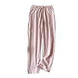 YUEBAOBEI Damen Schlafanzughose Aus Jersey Baumwoll Pyjamaunterteil Lang Sweatpants Freizeithose Hausanzug Nachtwäsche Jogginghose Mit Taschen,Rosa,L