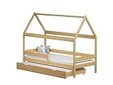 Children's Beds Home - Betthimmel, Einzelbett in Hausform mit Ausziehbett – Betty – 190 x 90 cm, Natur, 9 cm S