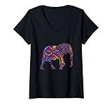 Damen Elefant Boho Clip Art - Bunter Mandala Elefant T-Shirt mit V