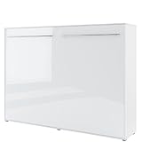 Schrankbett Concept PRO Horizontal, Wandklappbett, Bettschrank, Wandbett, Schrank mit integriertem Klappbett, Funktionsbett (140 x 200 cm, Weiß/Weiß Hochglanz, Horizontal)