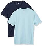 Amazon Essentials 2-pack Slim-fit V-neck T-shirt undershirts, Hellblau/Dunkelmarineblau, Larg