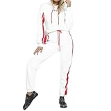 TUDUZ Damen Hausanzug Jogginganzug Jumpsuit Langarm Pullover Sportanzug Trainingsanzug Rundhals Sweatshirt Lang (S, Y-Weiß)