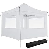 TecTake 800686 Aluminium Faltpavillon 3 x 3 m, klappbar, 100% WASSERDICHT, höhenverstellbar, mit 4 Seitenwänden, inkl. Spannseile, Heringe und Tasche – Diverse Farben - (Weiß | Nr. 403153)