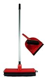 Novaliv Gummibesen Set mit Stiel & Kehrgarnitur I rot I Teleskopstiel I Noppenbesen Set Gummibesen Set Kehrset Gummi Handk
