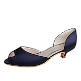 Damen Peep Toe Satin Kitten Heel Pumps D'orsay Hochzeit Brautschuhe MQW-570,Marine,42 EU