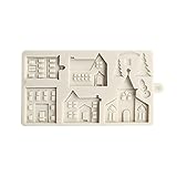 BOENXUA Weihnachtshaus Fondantform Lebkuchenhaus Silikon Backform Weihnachtskuchen Dekorationswerkzeuge Praline Schimmelpilz Gummipaste Polymer Clay Form Handgemachte Seifenform,Weiß