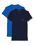 Emporio Armani Underwear Herren Multipack-Monogram 2Pack T-Shirt, Blau (Marine/OLTREMARE 66735), Small (Herstellergröße:S)